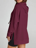 Sarah Express Women's Slit Drawstring Waffle Knit Hoodie