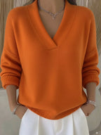 Sarah Express Women's V-Neck Long Sleeve Sweater Plus Size Orange-red