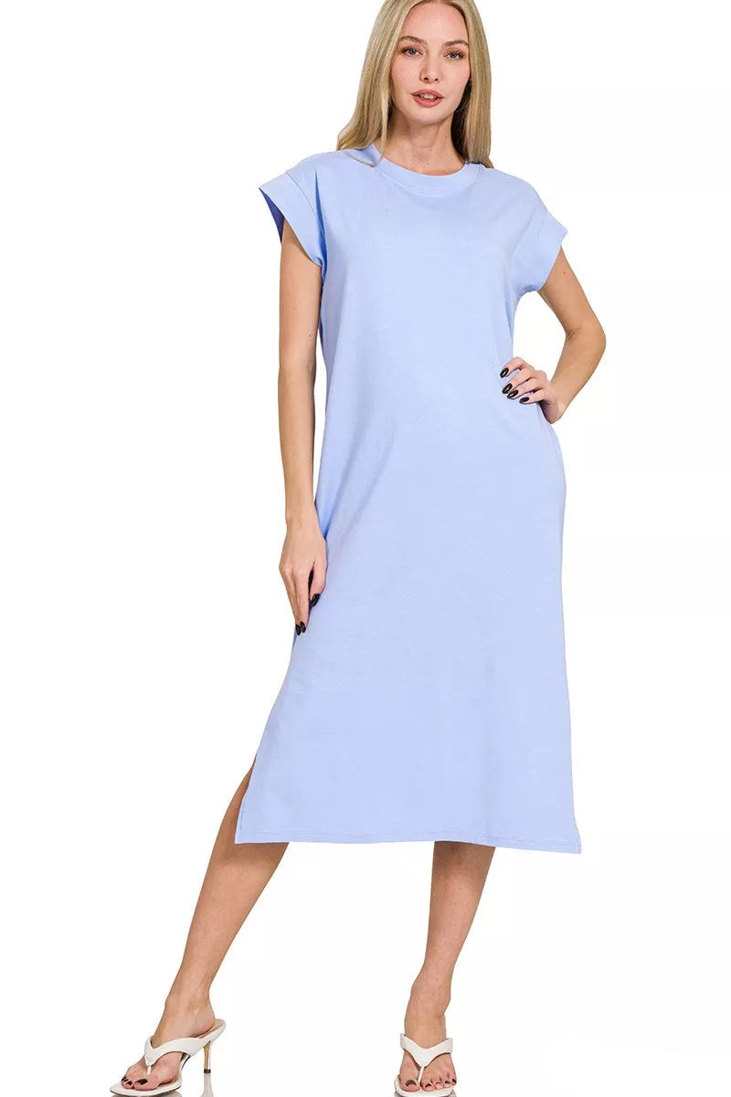 Sarah Express Women’s Round Neck Midi Dress with Side Slits Casual
