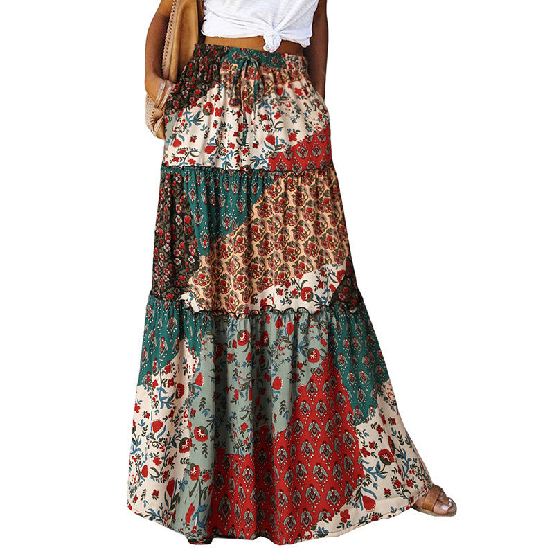 Women's High Waist Printed Maxi Dress Loose Fit Casual