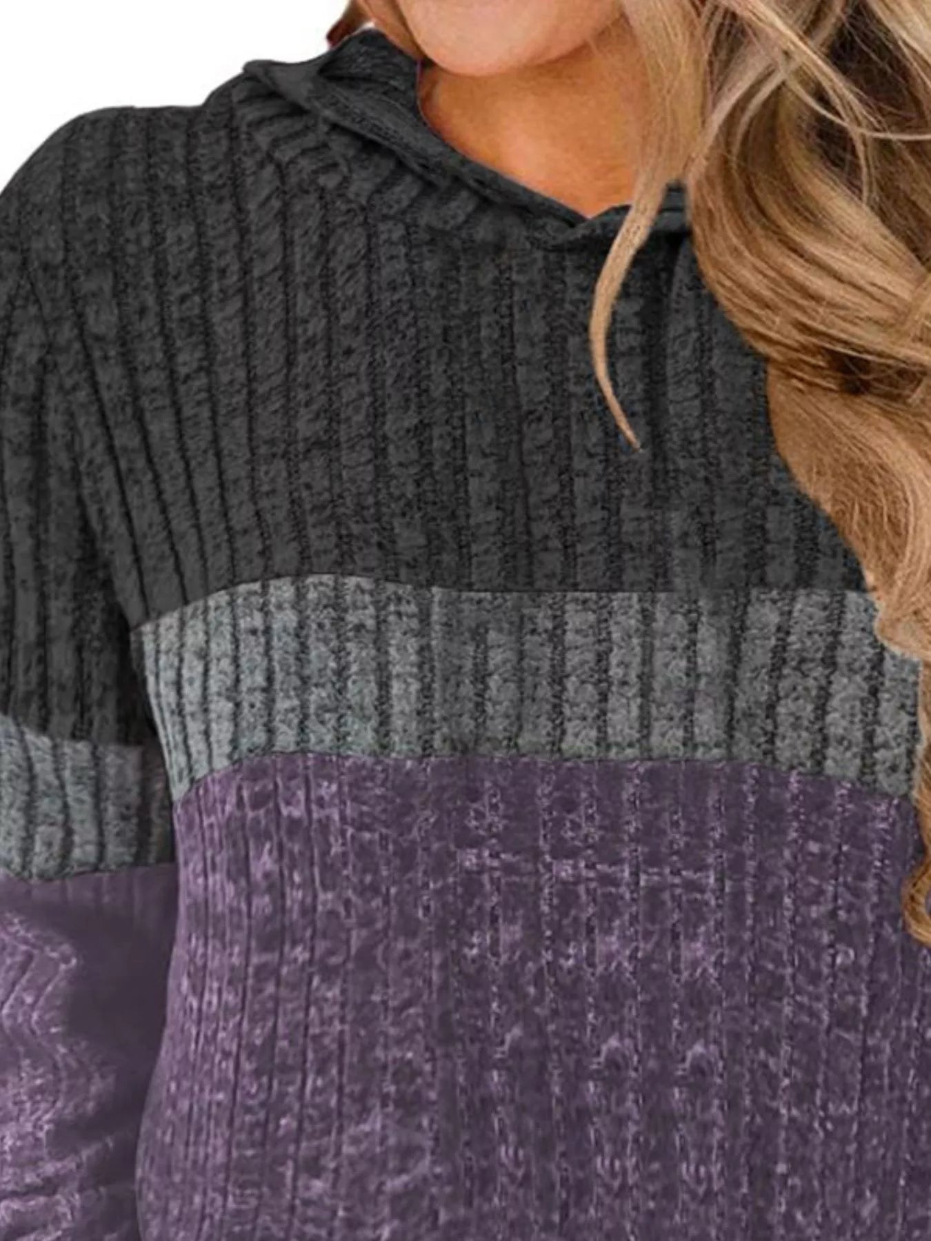 Sarah Express Women's Color Block Ribbed Knit Hoodie Plus Size