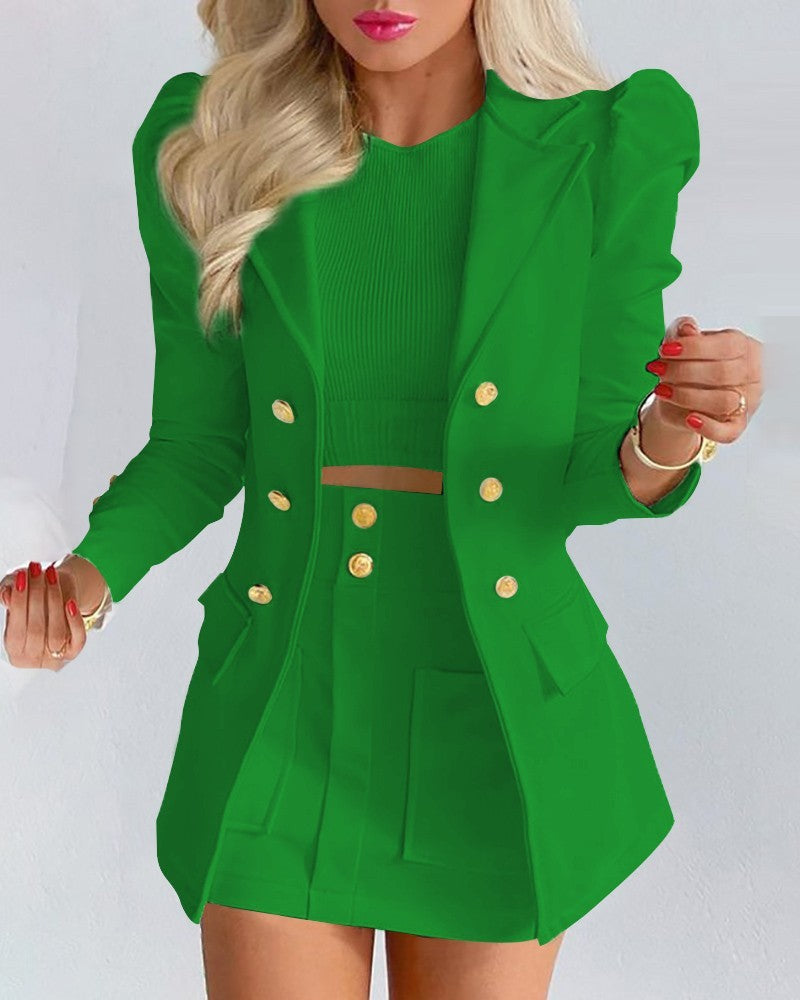 Women's Two-Piece Blazer Skirt Suit Set