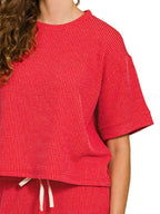 Sarah Express Women’s Raised Rib T-Shirt and Pants Lounge Set Casual