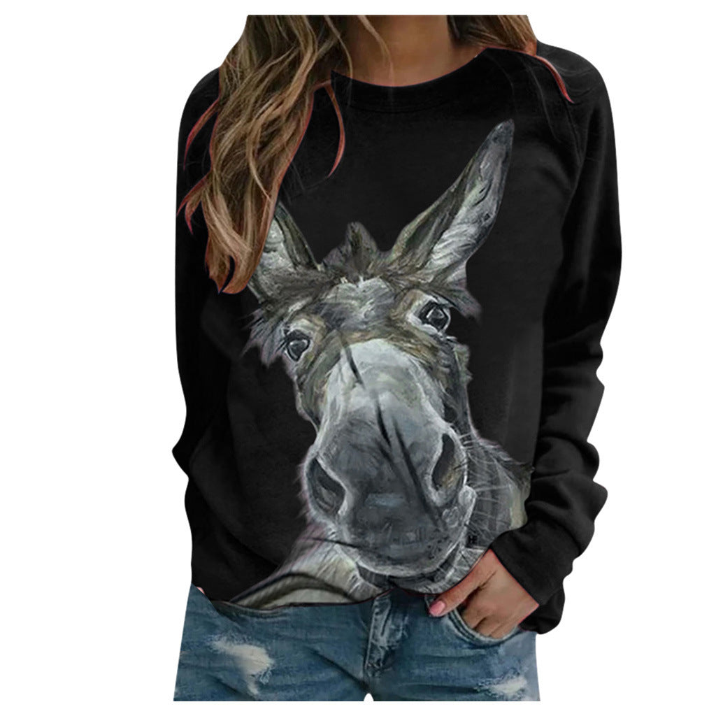 Women's Donkey Floral Print Loose Pullover Top
