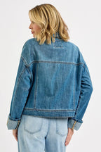 Sarah Express Women’s Oversized Denim Jacket with Cargo Pockets Casual