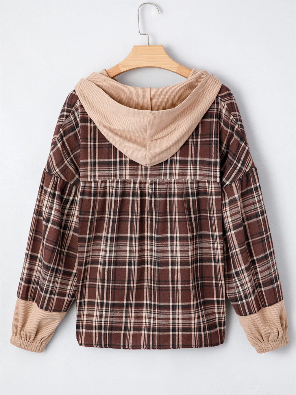 Sarah Express Women's Plaid Patchwork Long Sleeve Hooded Top
