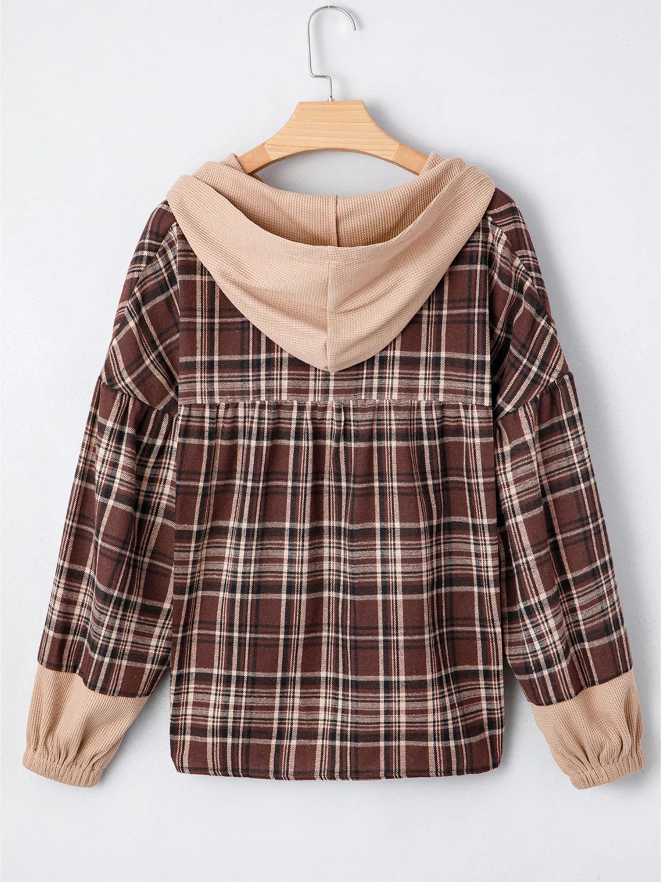 Sarah Express Women's Plaid Patchwork Long Sleeve Hooded Top