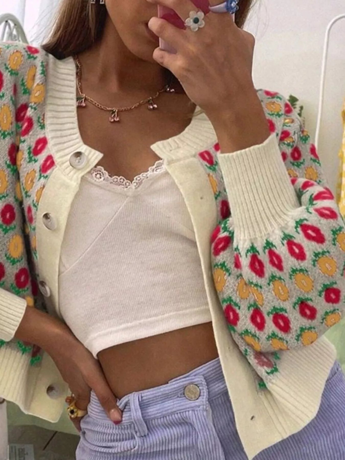 Sarah Express Women's Floral Button Up Long Sleeve Cardigan