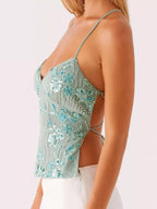 Sarah Express Women's Embroidered Sequin Tie Back Cami