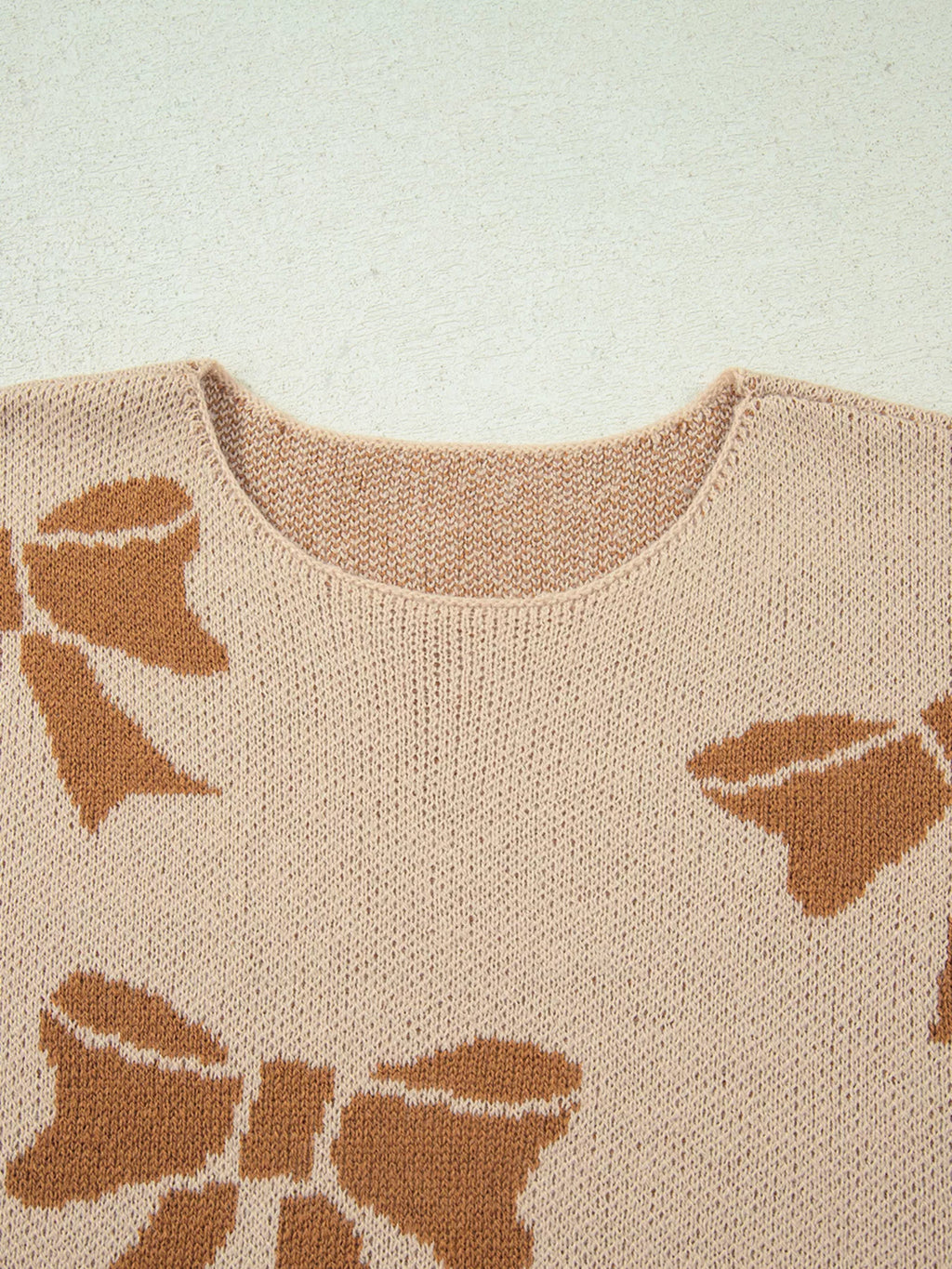 Sarah Express Women's Ribbon Bow Checkered Striped Sleeve Drop Shoulder Sweater