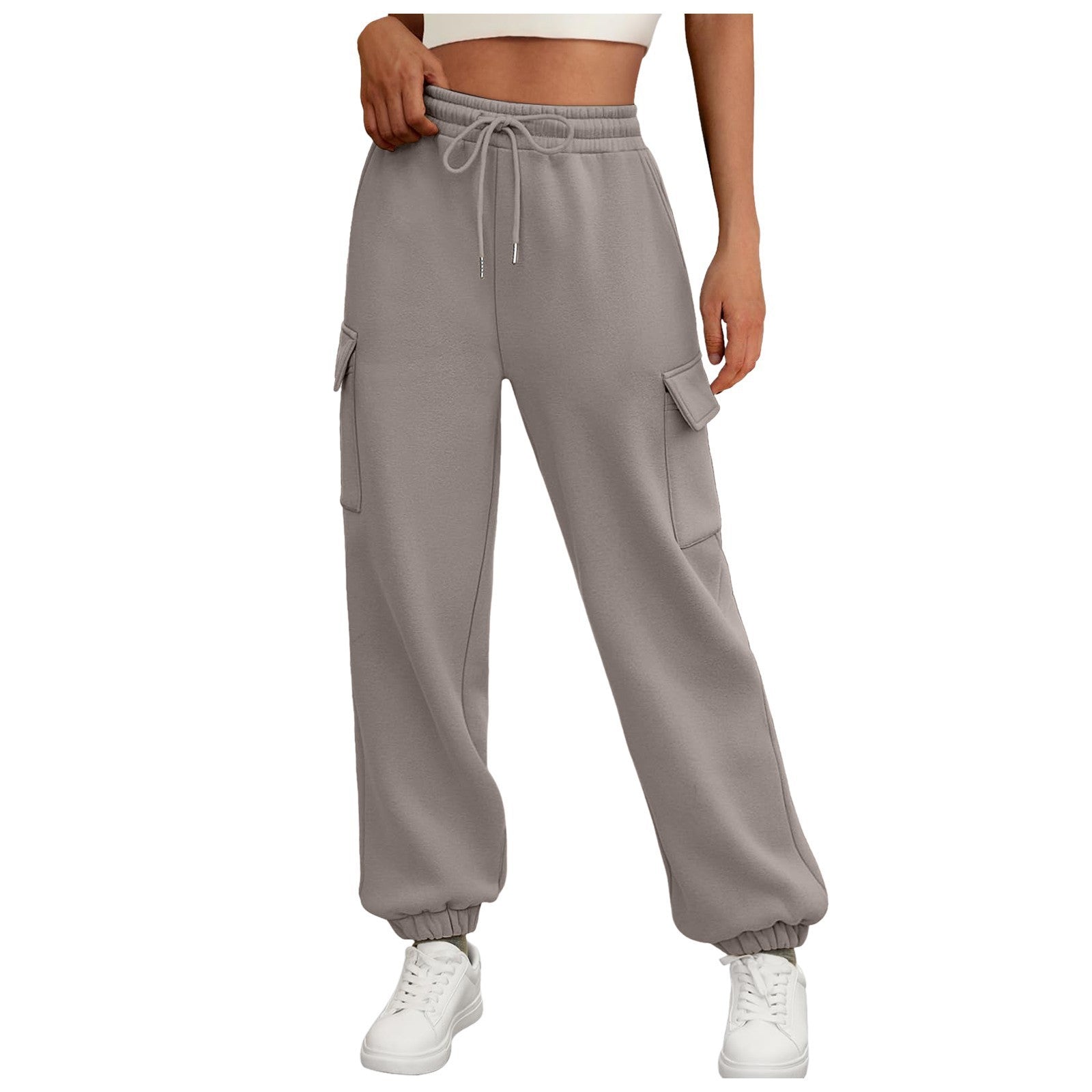 Women's Fleece Lined Baggy Joggers - High Waist Cargo Sweatpants Fall Winter Plus Size