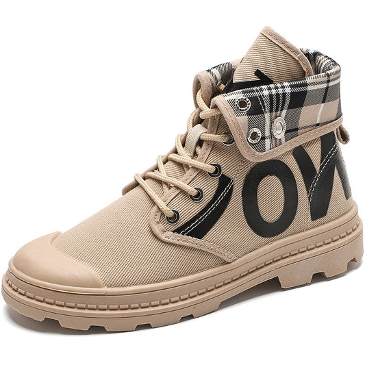 Sarah Express Women's High-Top Canvas Short Boots | Lace-Up Block Heel Ankle Boots