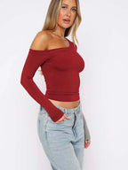 Sarah Express Women's One Shoulder Long Sleeve Crop T-Shirt