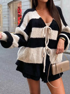 Sarah Express Women's Striped Tie-Front Knit Cardigan