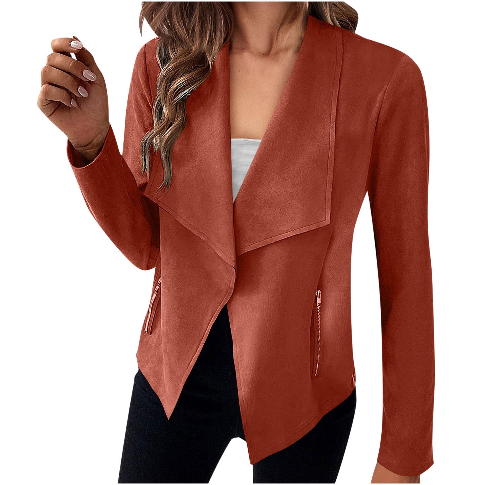 Women's Solid Color Suede Jacket Long Sleeve Button Front Coat
