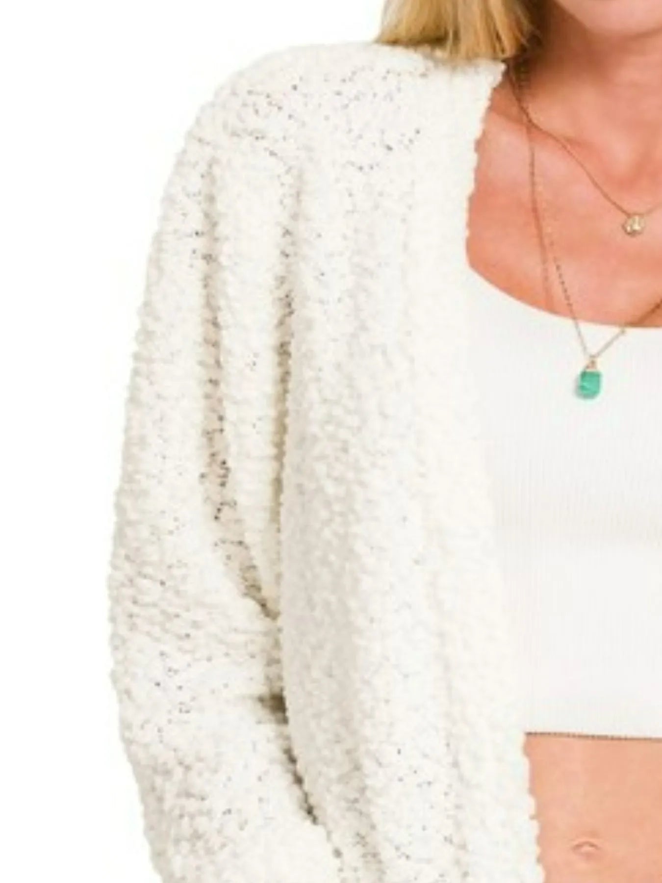  Long Sleeve Popcorn Sweater Cardigan with Pockets