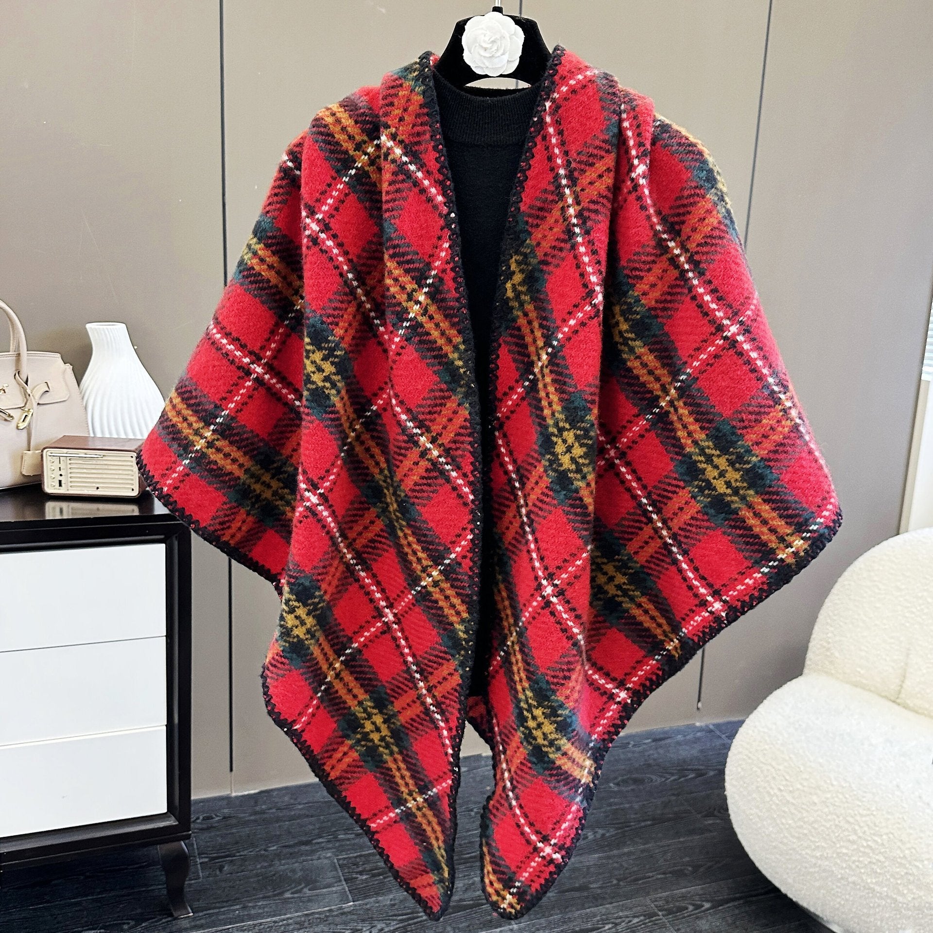 Oversized Polyester Scarf Shawl Wrap Printed Plaid Women's Fall Winter Accessory