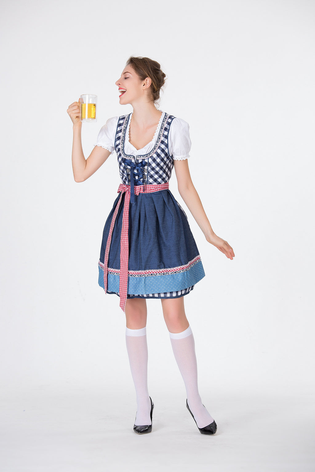 Women's Bavarian Dirndl Beer Dress 3-Piece Oktoberfest Costume with Top Skirt Apron