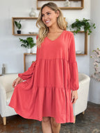 Sarah Express Women’s Plus Size V-Neck Balloon Sleeve Tiered Dress
