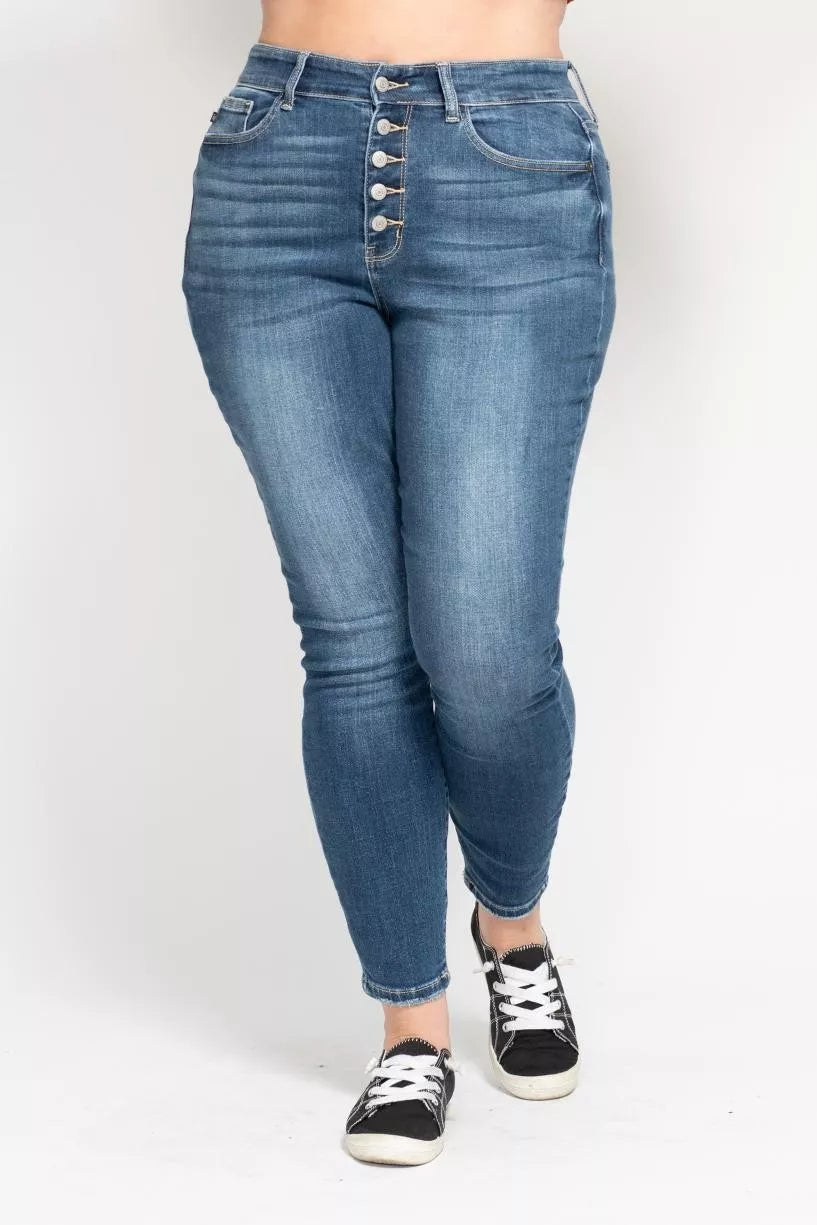 Sarah Express Women’s Plus Size High Rise Button Fly Skinny Jeans
