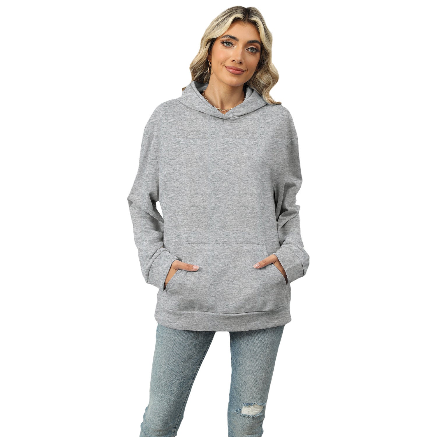 Women's Hooded Sweatshirt - Loose Fit Pullover Hoodie with Pockets