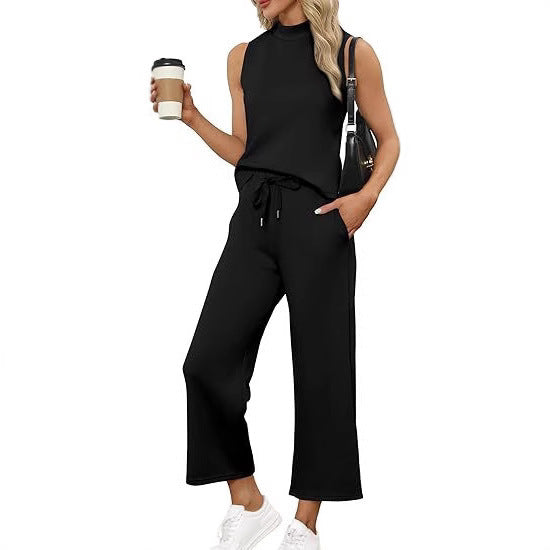 Women's Sleeveless Top Wide Leg Cropped Pants Two-Piece Set Matching Outfit