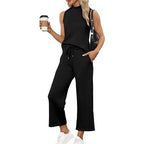 Women's Sleeveless Top Wide Leg Cropped Pants Two-Piece Set Matching Outfit