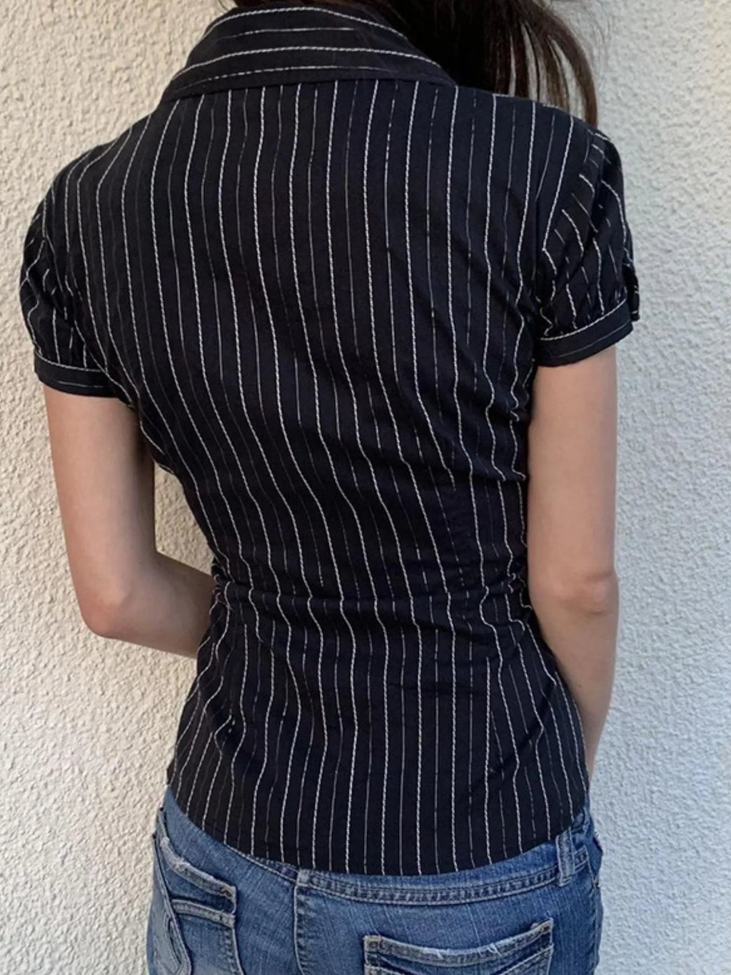 Sarah Express Women's Striped Button-Down Collared Shirt