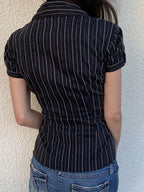 Sarah Express Women's Striped Button-Down Collared Shirt