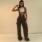 Women's Y2K Denim Overalls High Waist Wide Leg Suspender Jumpsuit