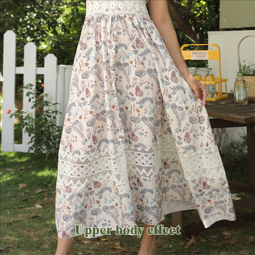 Women's Sleeveless Floral Suspender Maxi Dress