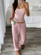 Sarah Express Women's Solid Color Cami and Pants Set Pink