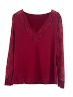 Sarah Express Women's Lace Detail V-Neck Long Sleeve Blouse