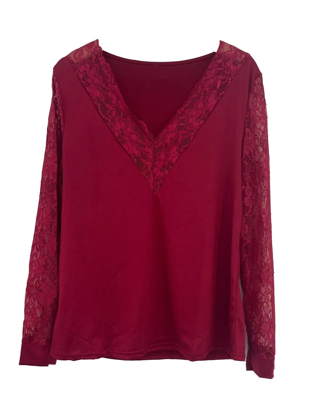 Sarah Express Women's Lace Detail V-Neck Long Sleeve Blouse