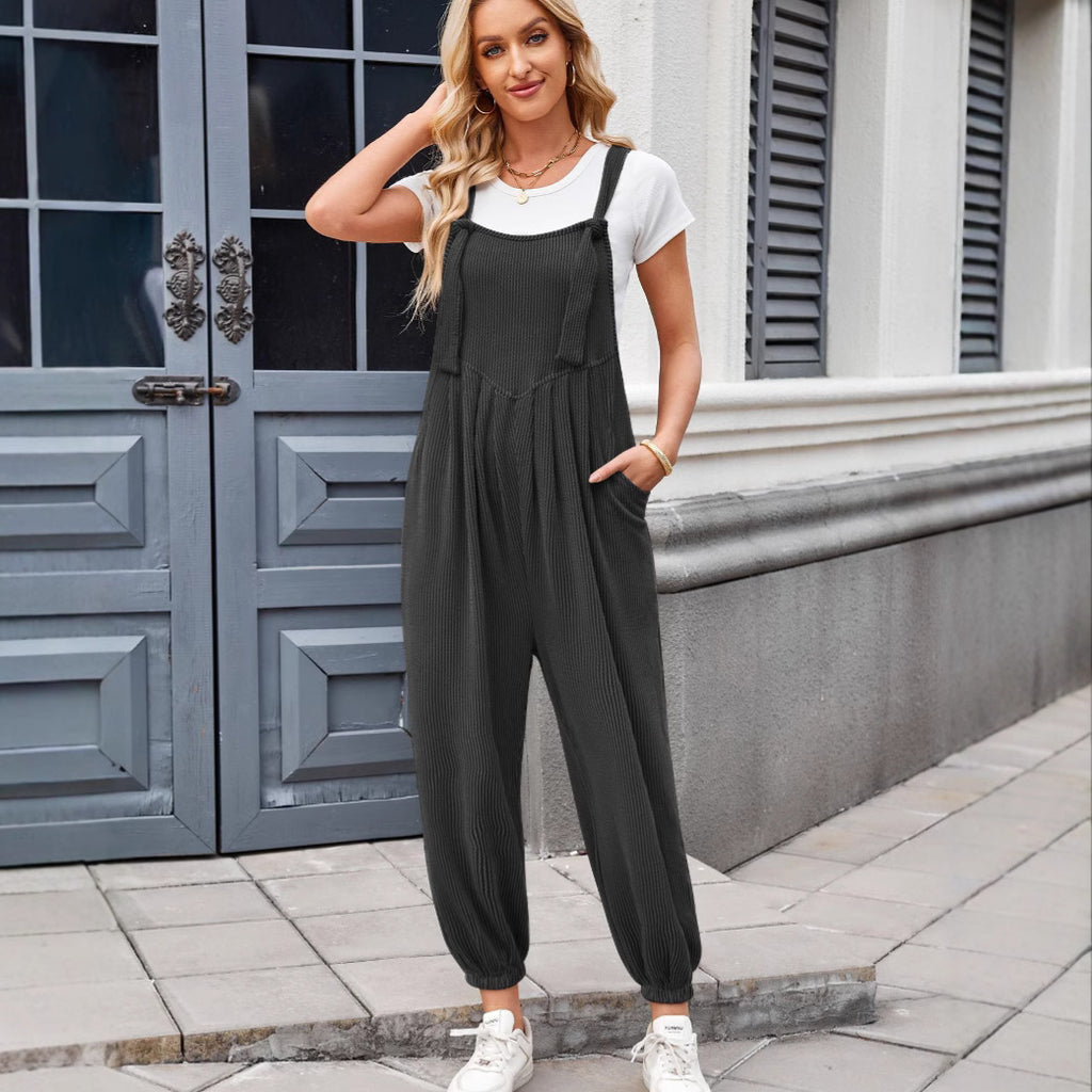 Women's Sleeveless Jumpsuit Wide Leg Casual Romper with Pockets