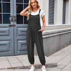 Women's Sleeveless Jumpsuit Wide Leg Casual Romper with Pockets