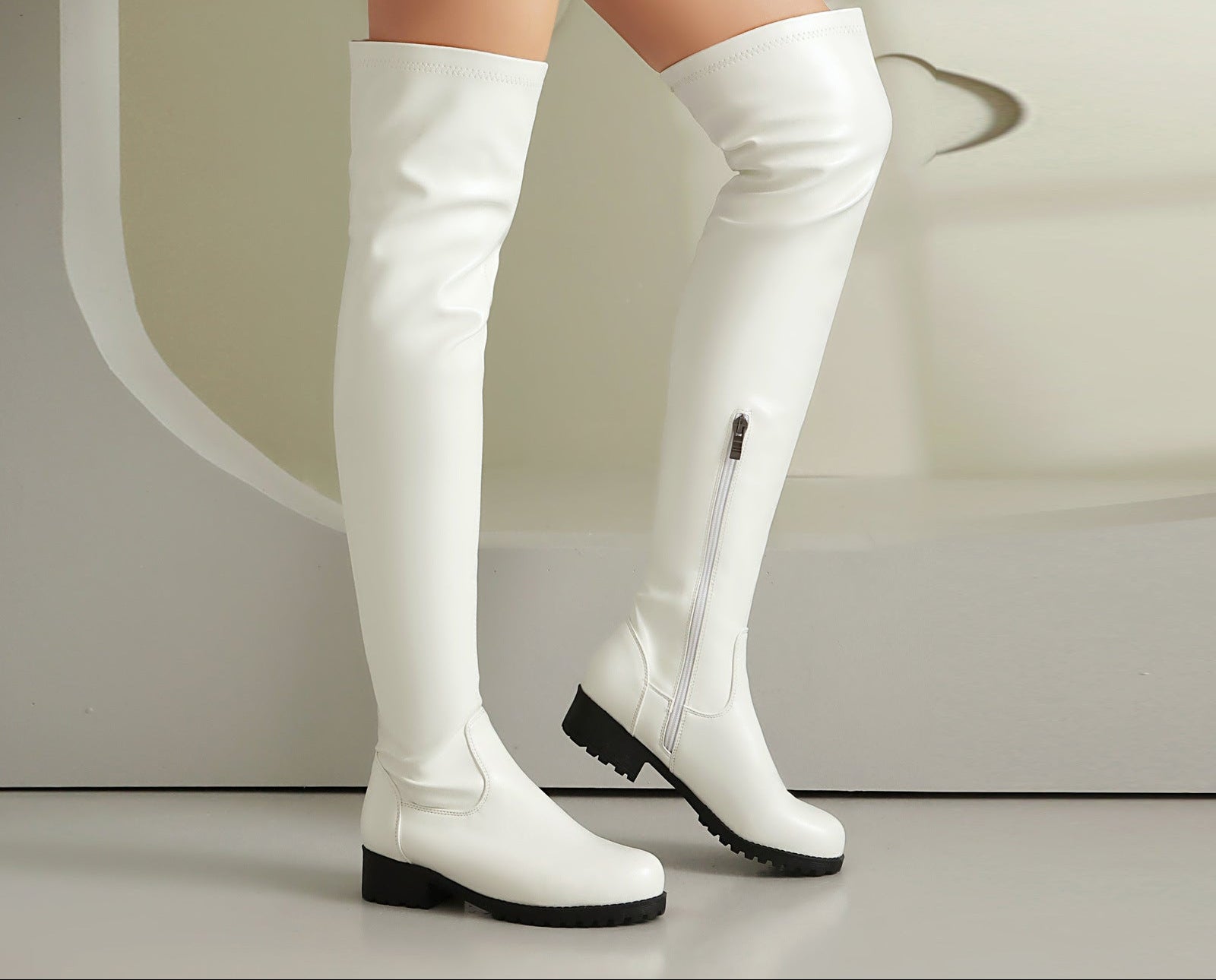 Sarah Express Women's Stretchy Over-the-Knee Boots | Low Heel Side Zipper