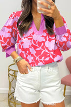 Sarah Express Women's Printed Notched Long Sleeve Blouse