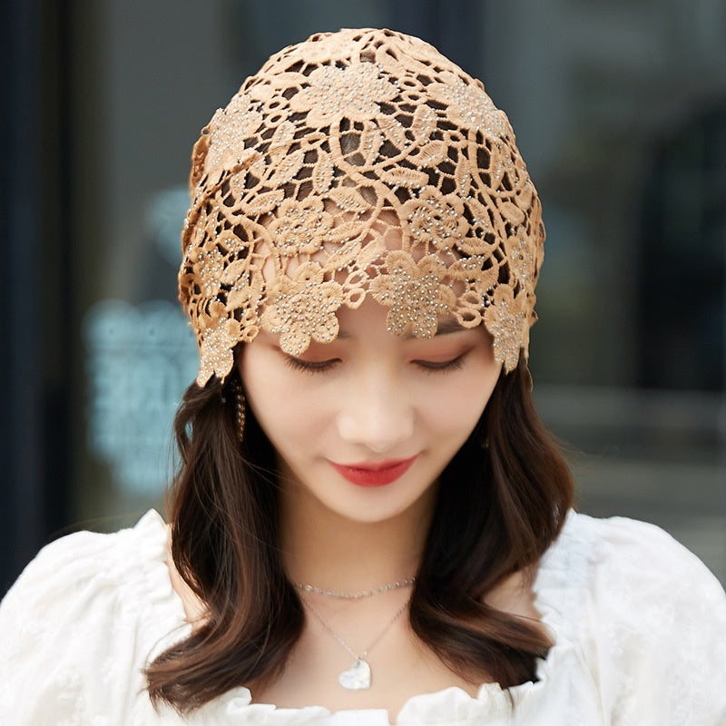 Ethnic Floral Lace Head Wrap Turban Breathable Pullover Hat