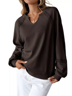 Sarah Express Women's Notched Raglan Sleeve Sweatshirt with Lace Detail