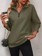 Sarah Express Women's Quarter Zip Dropped Shoulder Sweatshirt