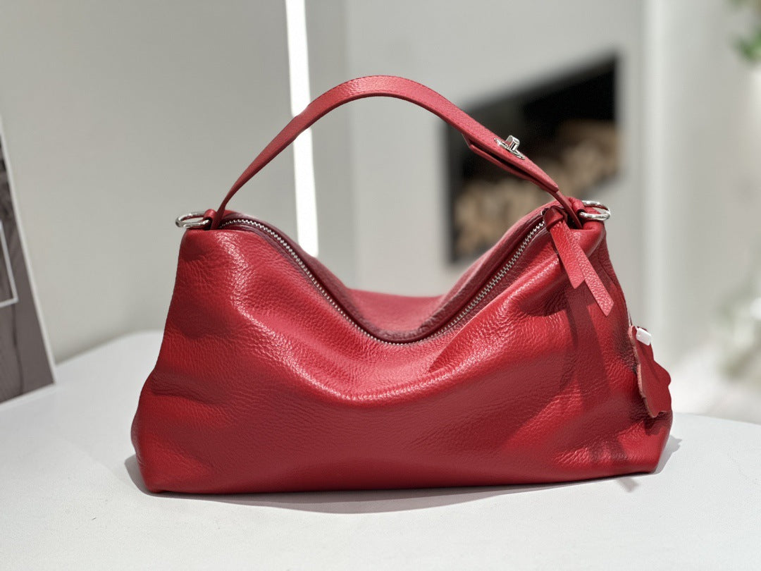 Sarah Express Genuine Leather Crossbody Tote Bag Red Natural Fall Cowhide