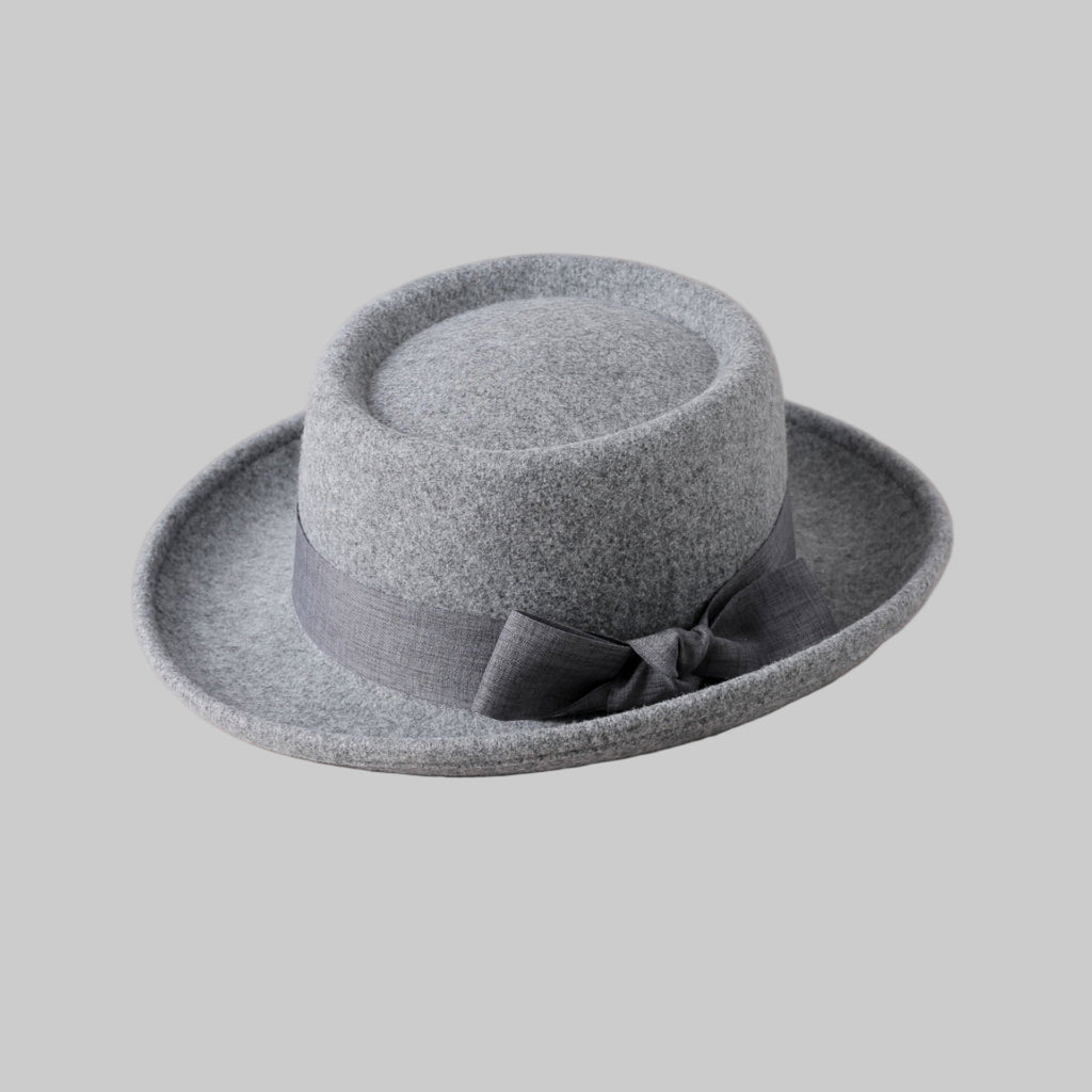 Vintage Flat Top Hat with Bow British Retro Style Women's Fall Winter Cap