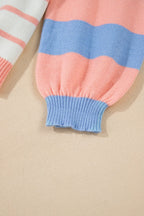 Sarah Express Women's Contrast Striped Round Neck Long Sleeve Sweater