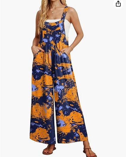 Women's Casual Loose Jumpsuit Pockets Polyester One Piece