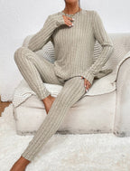 Women's Casual Cotton Two-Piece Matching Set Long Sleeve Top & Trousers