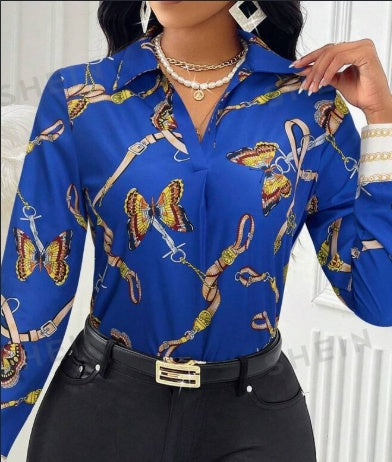 Women's Butterfly Print Long Sleeve Casual Shirt