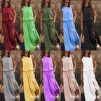 Women's Sleeveless Round Neck Dress with Side Split Solid Color