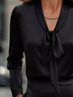 Sarah Express Women's Satin Tie Front Long Sleeve Blouse