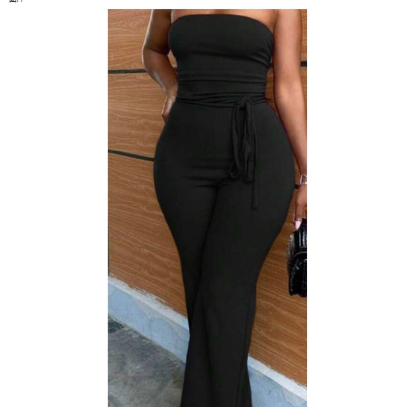 Women's Strapless Wide Leg Jumpsuit Knit Stretch Solid